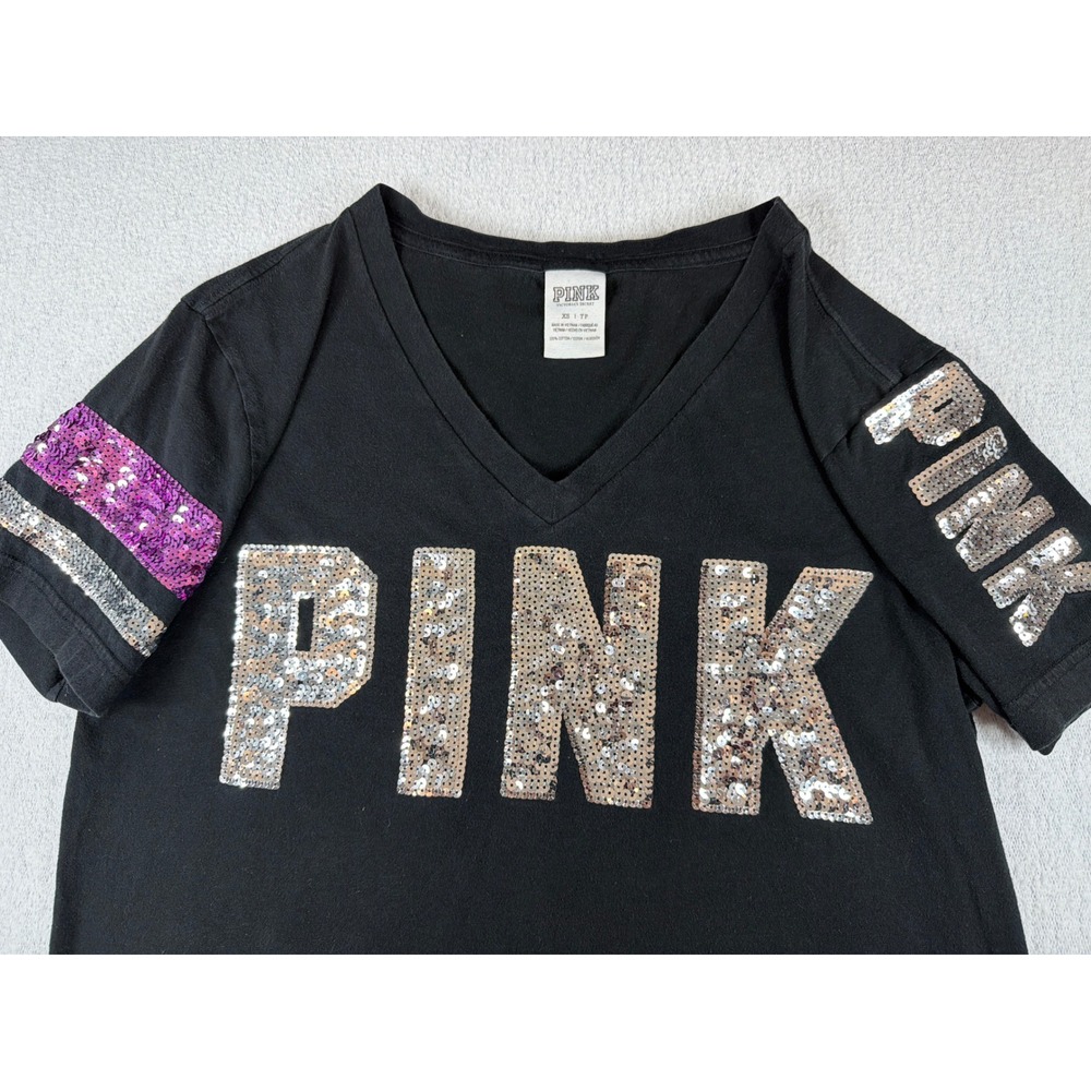 Y2K Victoria's Secret PINK Sequin Shirt and Sweatpants Set Black Purple XS/S - Picture 4 of 13
